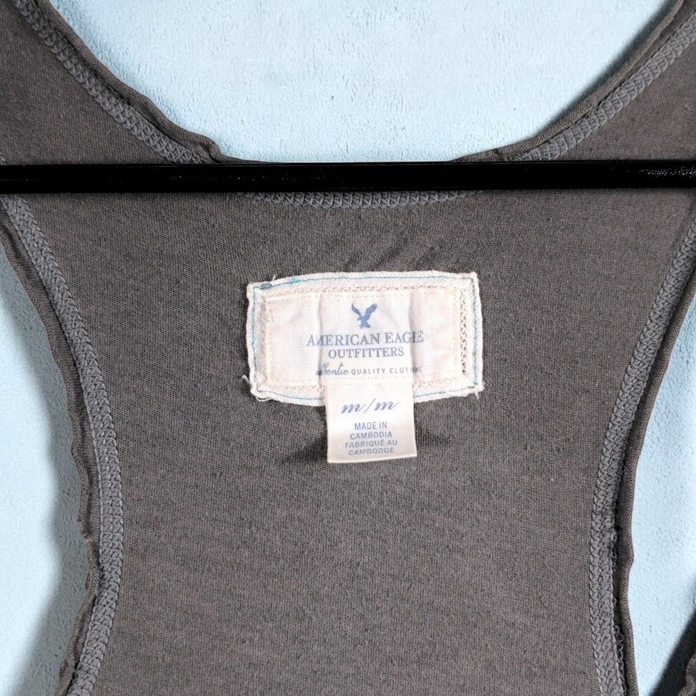American Eagle Y2K Racerback Tank Top Womens Medium Gray Cotton Modal Ruched - Picture 6 of 12